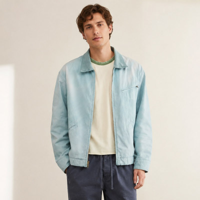Custom Sky Blue Coach Jacket With Snap Front