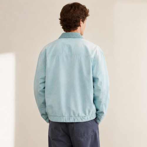 Custom Sky Blue Coach Jacket With Snap Front