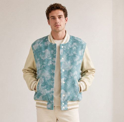 Custom Tie-Dye Varsity Jacket With Cream Sleeves