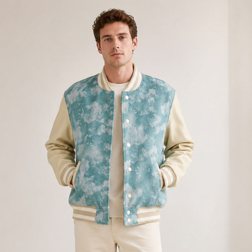 Custom Tie-Dye Varsity Jacket With Cream Sleeves