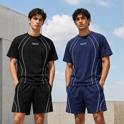 Custom Contrast Logo Tee And Shorts Set