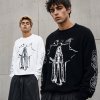Custom Black Waffle Knit Long Sleeve Graphic Tee