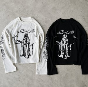 Custom Black Waffle Knit Long Sleeve Graphic Tee
