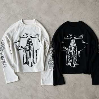Custom Black Waffle Knit Long Sleeve Graphic Tee