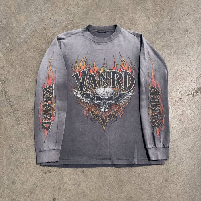 Custom Vintage Wash Flame Graphic Long Sleeve Tee