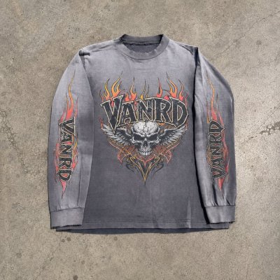 Custom Vintage Wash Flame Graphic Long Sleeve Tee