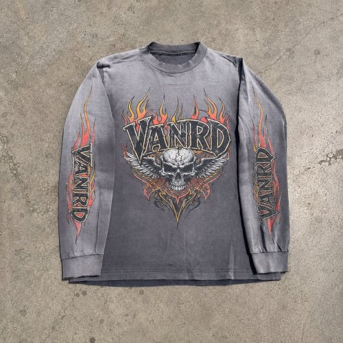 Custom Vintage Wash Flame Graphic Long Sleeve Tee
