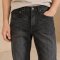 Custom Black Wash Distressed Straight Leg Jeans