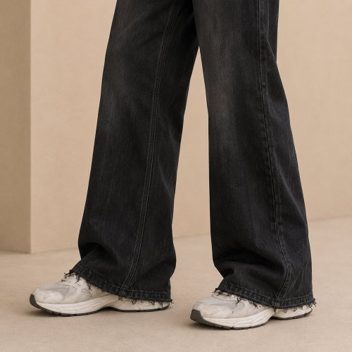 Custom Black Wash Distressed Straight Leg Jeans
