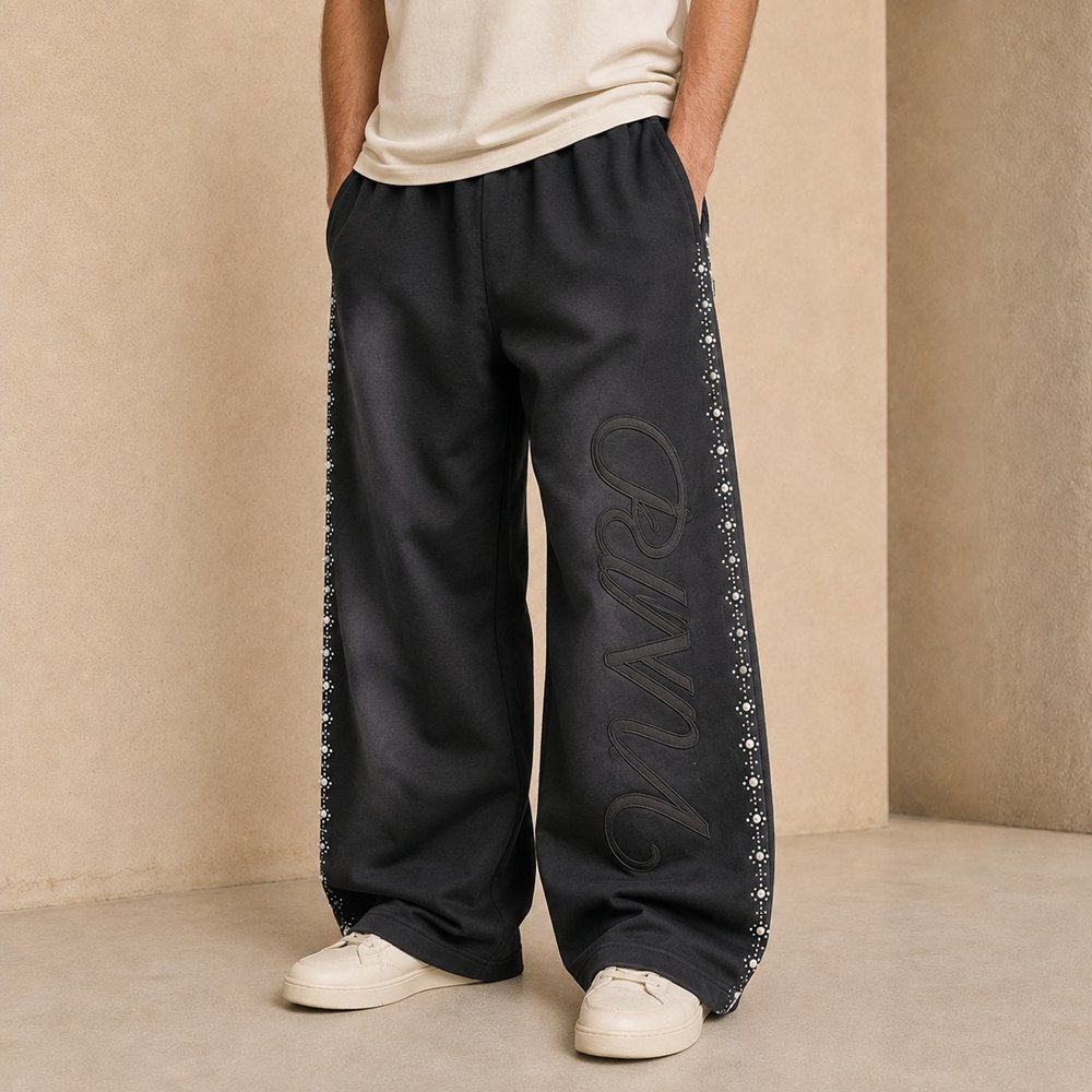 VANRD Custom Velvet Sweatpants With Pearl Logo Detail