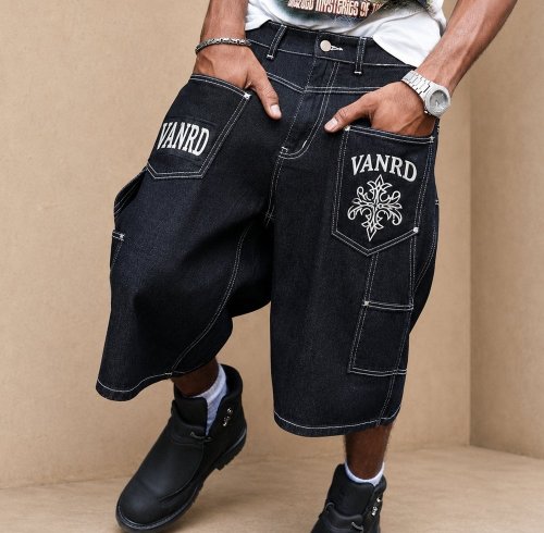 Custom Contrast Logo Denim Cargo Shorts