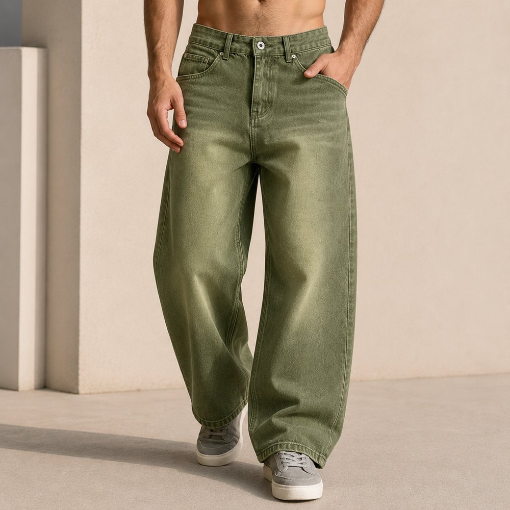 Custom Vintage Green Wash Baggy Fit Jeans