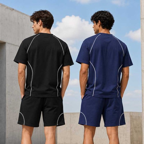 Custom Contrast Logo Tee And Shorts Set