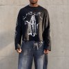 Custom Black Waffle Knit Long Sleeve Graphic Tee