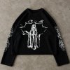 Custom Black Waffle Knit Long Sleeve Graphic Tee