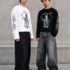 Custom Black Waffle Knit Long Sleeve Graphic Tee