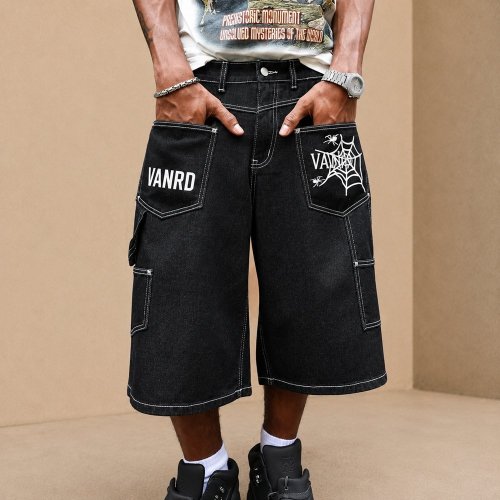 Custom Contrast Logo Denim Cargo Shorts