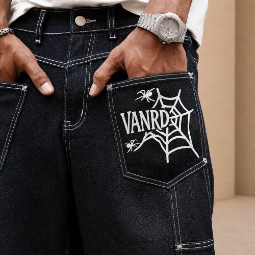 Custom Contrast Logo Denim Cargo Shorts