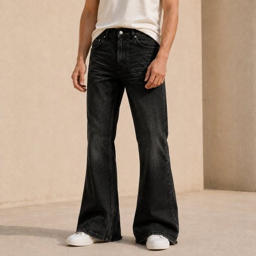 Custom Black Wash Distressed Straight Leg Jeans