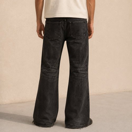 Custom Black Wash Distressed Straight Leg Jeans