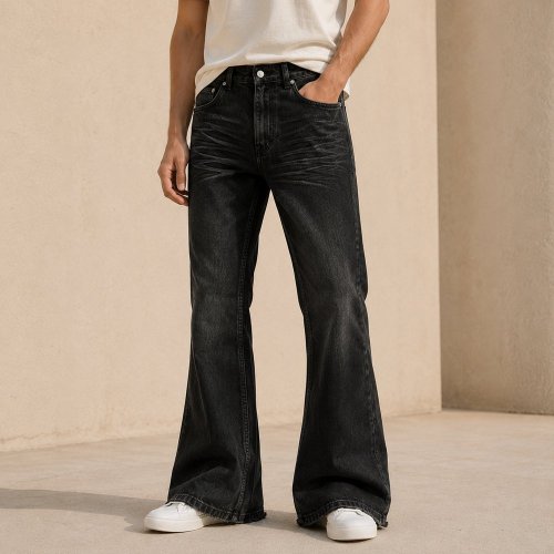 Custom Black Wash Distressed Straight Leg Jeans