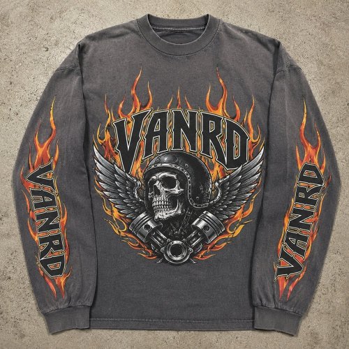 Custom Vintage Wash Flame Graphic Long Sleeve Tee