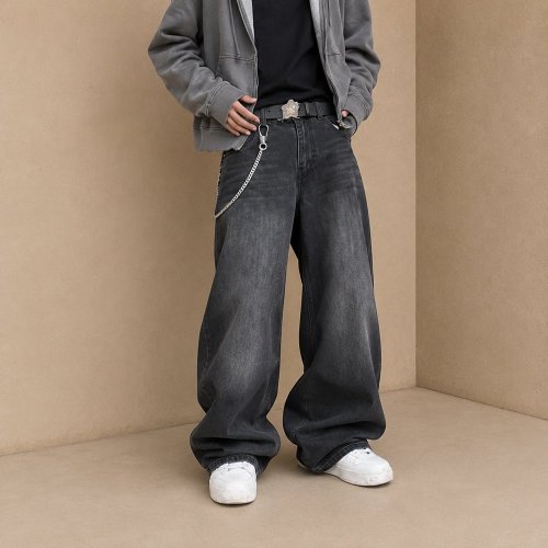 Washed Black Baggy Cargo Jeans