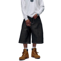 Washed Black Denim Long Shorts