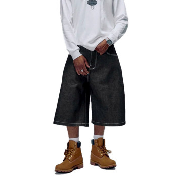 Washed Black Denim Long Shorts