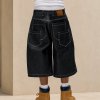 Washed Black Denim Long Shorts