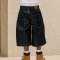 Washed Black Denim Long Shorts