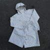 Light Blue Windowpane Plaid Hooded Windbreaker Jacket