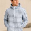 Light Blue Windowpane Plaid Hooded Windbreaker Jacket