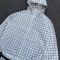 Light Blue Windowpane Plaid Hooded Windbreaker Jacket