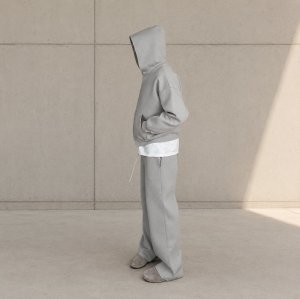 Cream and Charcoal Color Block Plaid Pullover Hoodie