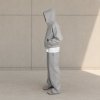 Cream and Charcoal Color Block Plaid Pullover Hoodie