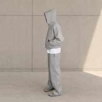 Cream and Charcoal Color Block Plaid Pullover Hoodie