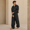 Black Washed Denim Jacket and Cargo Pants Set
