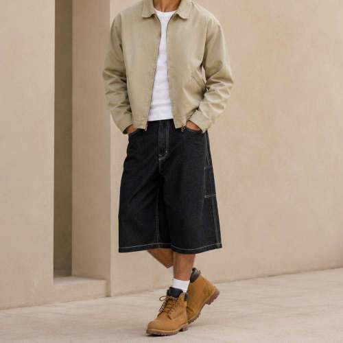 Washed Black Denim Long Shorts