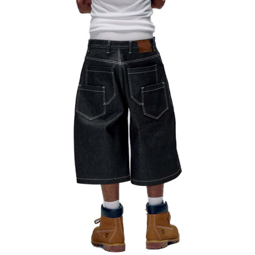 Washed Black Denim Long Shorts