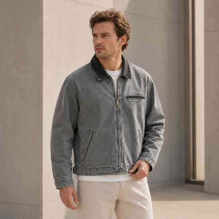 Vintage Grey Washed Canvas Chore Jacket
