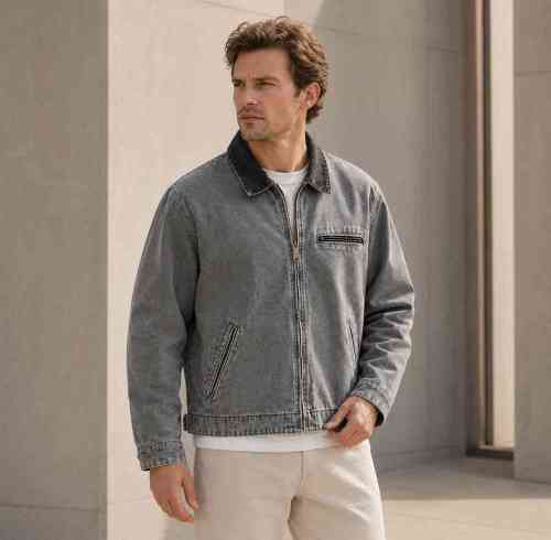 Vintage Grey Washed Canvas Chore Jacket