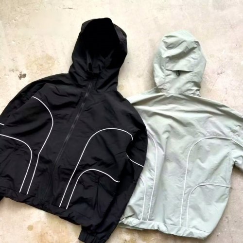 3-Tone Colorblock Hooded Windbreaker with Reflective Piping