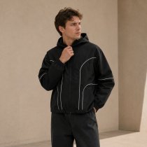 3-Tone Colorblock Hooded Windbreaker with Reflective Piping