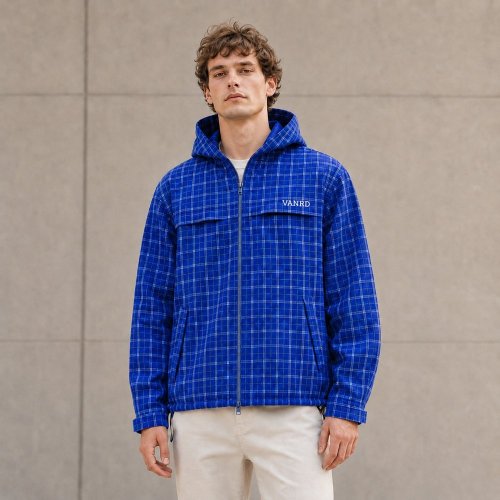 Royal Blue and Mustard Yellow Plaid Zip-Up Hoodie