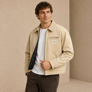 Khaki Canvas Quilted-Lined Chore Jacket