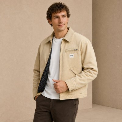 Khaki Canvas Quilted-Lined Chore Jacket