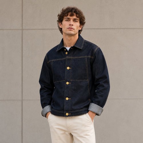 Dark Navy Washed Denim Trucker Jacket