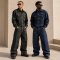 Black Washed Denim Jacket and Cargo Pants Set