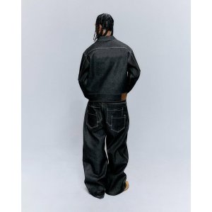 Black Washed Denim Jacket and Cargo Pants Set